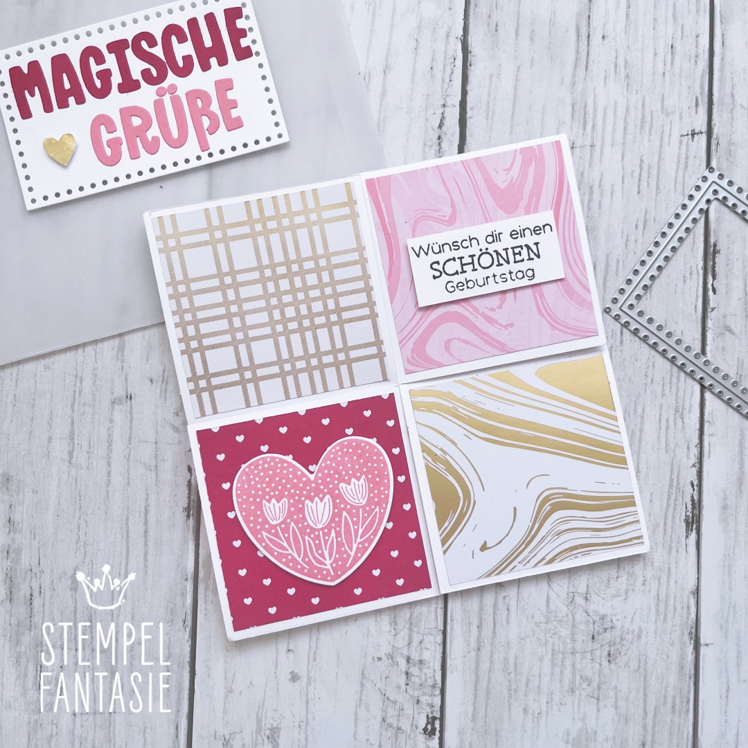 Quadratische Grußkarte 'Bon Retage' – Goldfarben, Französisches Design, Mit Umschlag
